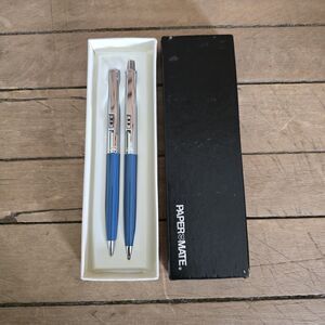 VTG 1979 Paper Mate Double Heart Profile Blue & Chrome Pen & Pencil Set USA